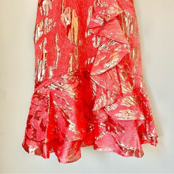 Marchesa Notte Strapless Ruffle-Hem V-Neck Coral Cocktail Dress NWT - Picture 5 of 11